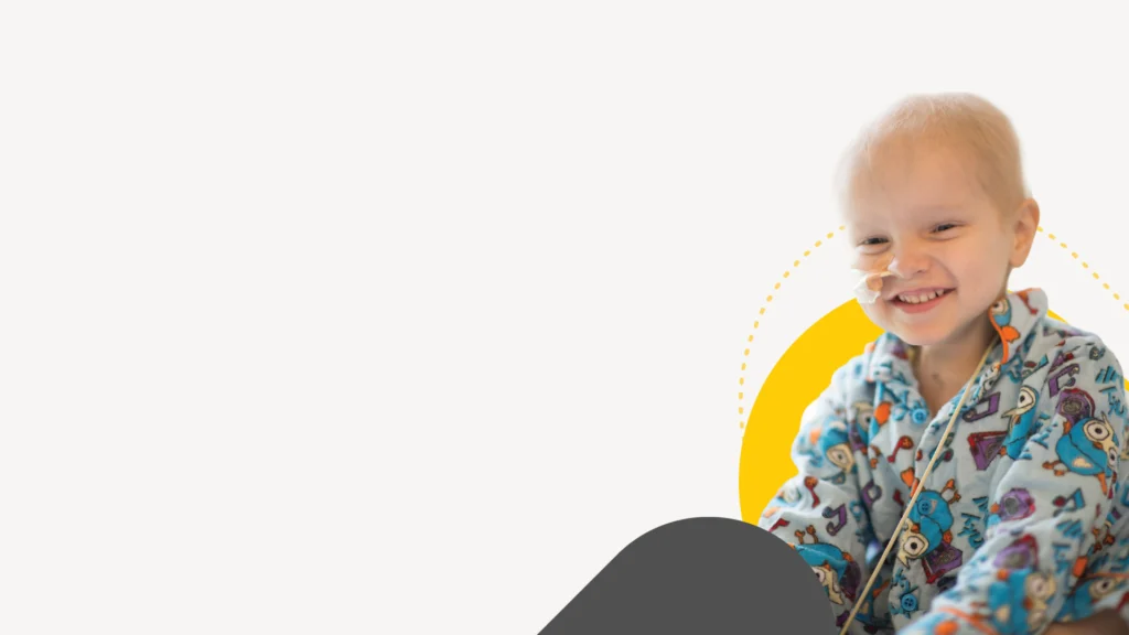 Image of a child with Children's Cancer Foundation shapes around them