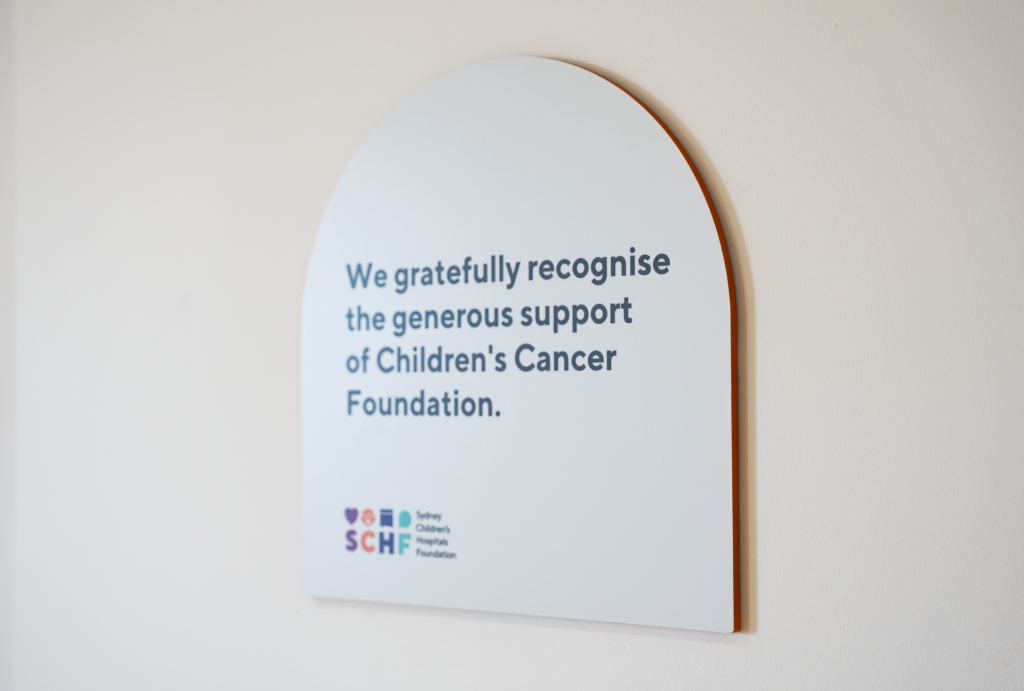 Recognition sign at Oncology Pharmacy for Children's Cancer Foundation_cropped